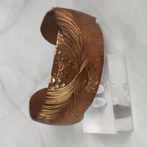 Native American Artisan Crafted Copper Feather Cuff Bracelet
